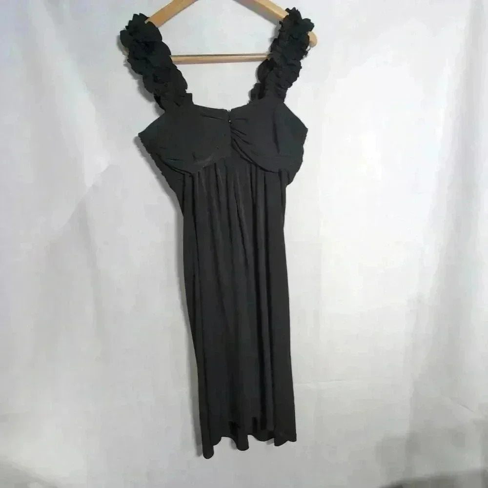 Black Party Dress Ruffled Straps Sheath mini sz 12 - Picture 4 of 4